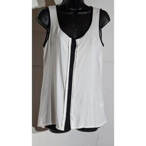 Spense White and Black Sleeveless Button Down Tank Top Blouse Casual Small